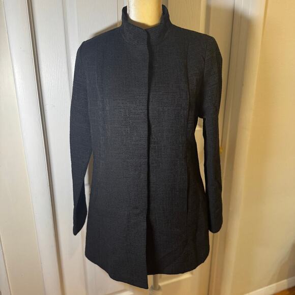 Eileen Fisher Organic Cotton Blend Textured Snap Front Closure Black Jacket SP - Picture 1 of 12